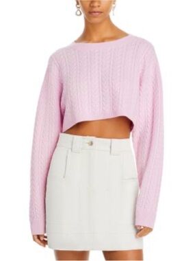 LoveShackFancy Pink Calloway Wool Cashmere Cropped Cable Knit Sweater S